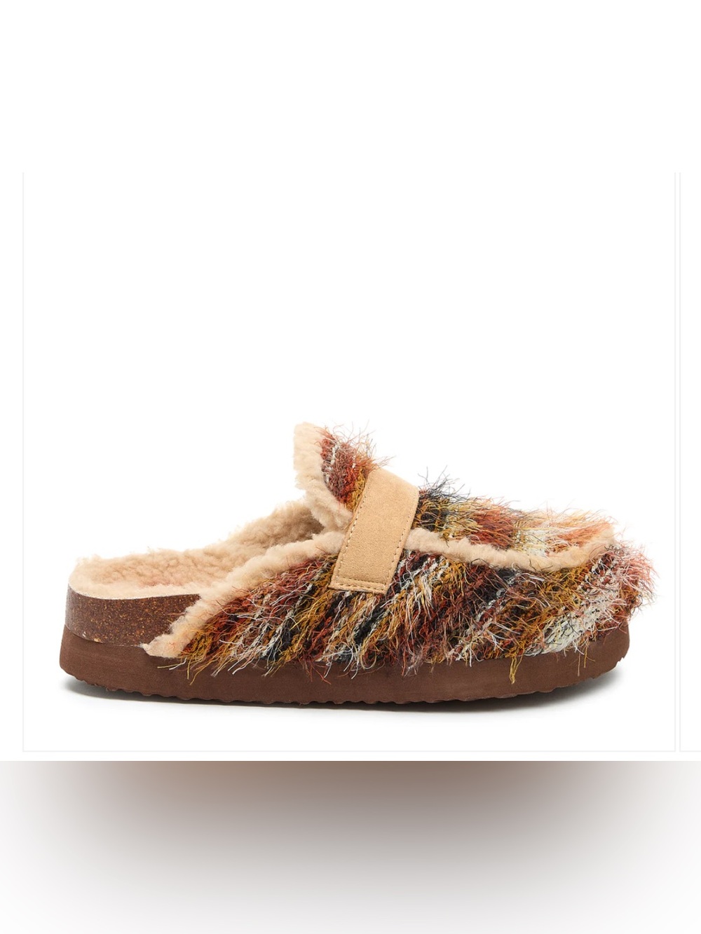 Rocket Dog Multicolor Fuzzy Slip-On Clog with Tan Trim